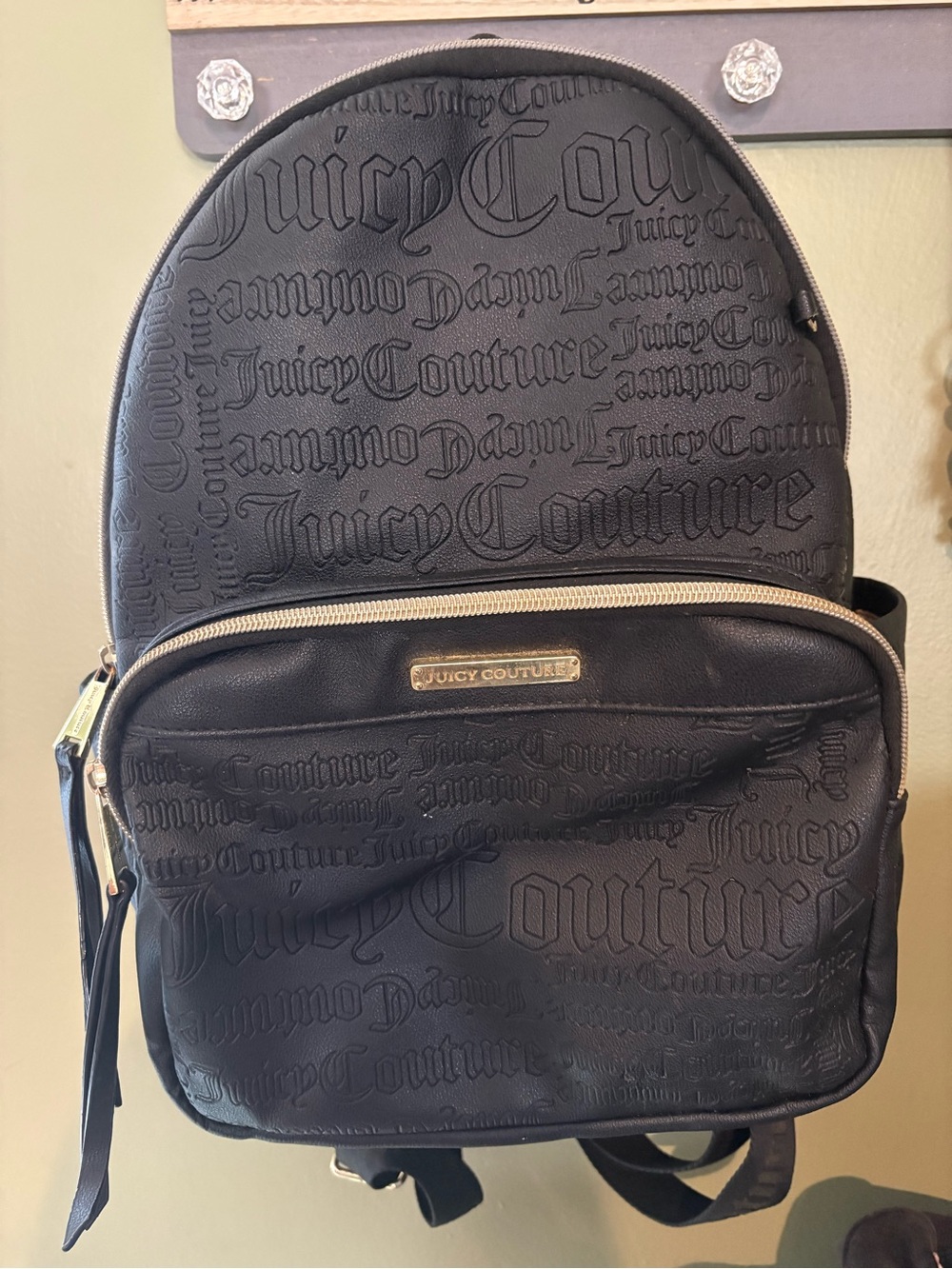 Juicy Couture Black Embossed Logo Backpack with Gold Hardware